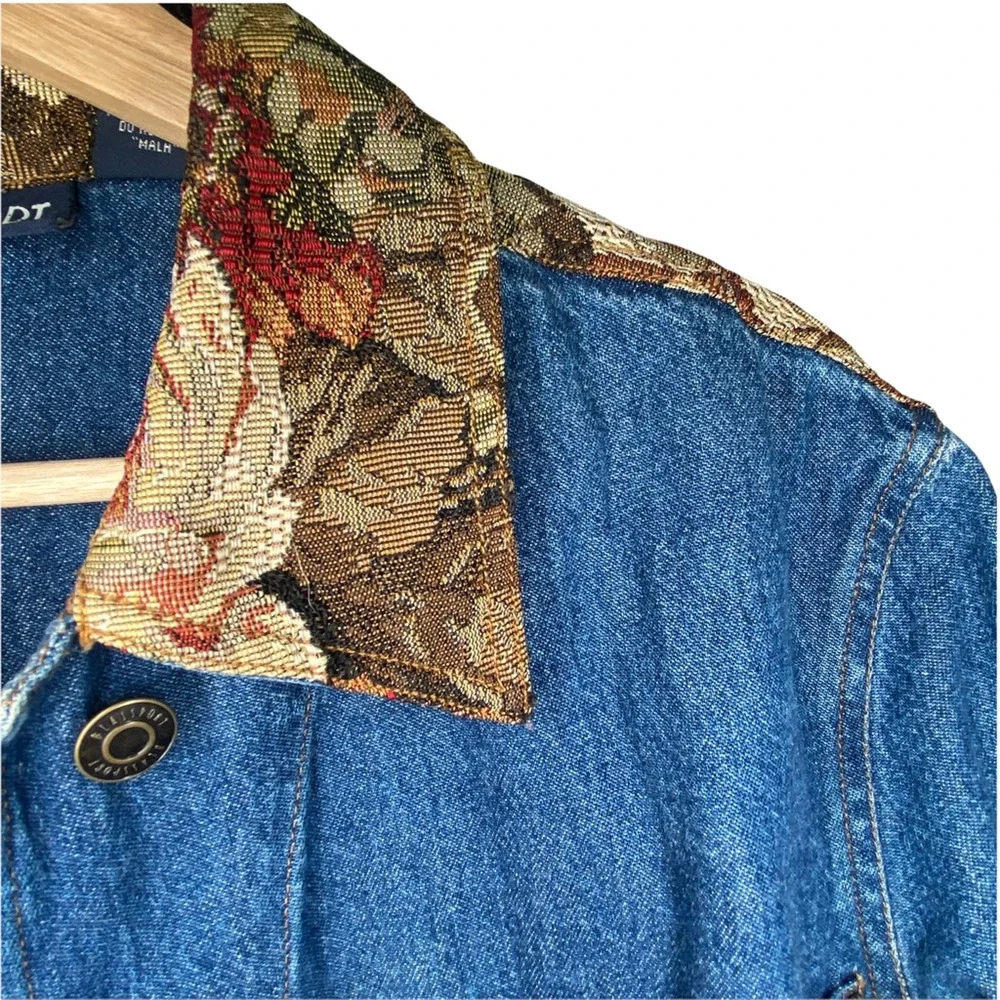 Vintage 80s 90s Blassport Womens Embroidered Denim Jean Jacket Floral Collar - S - Picture 5 of 9